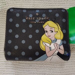 Kate Spade Black Wallet with Cartoon and Gray Polka Dots